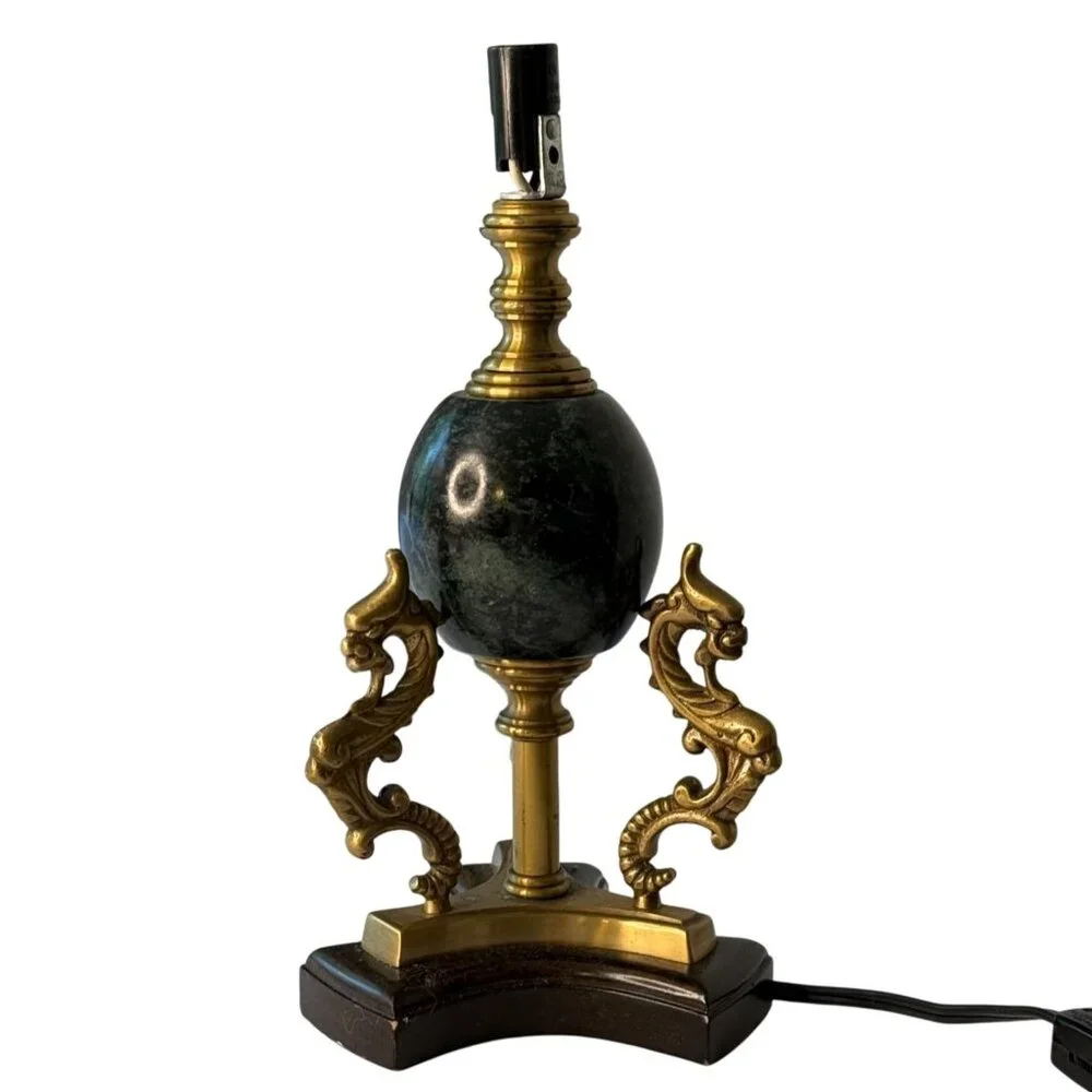 Vintage Ornate Brass & Marble 'Dragon's Egg' Accent Lamp, Brass, Dragon, Fantasy